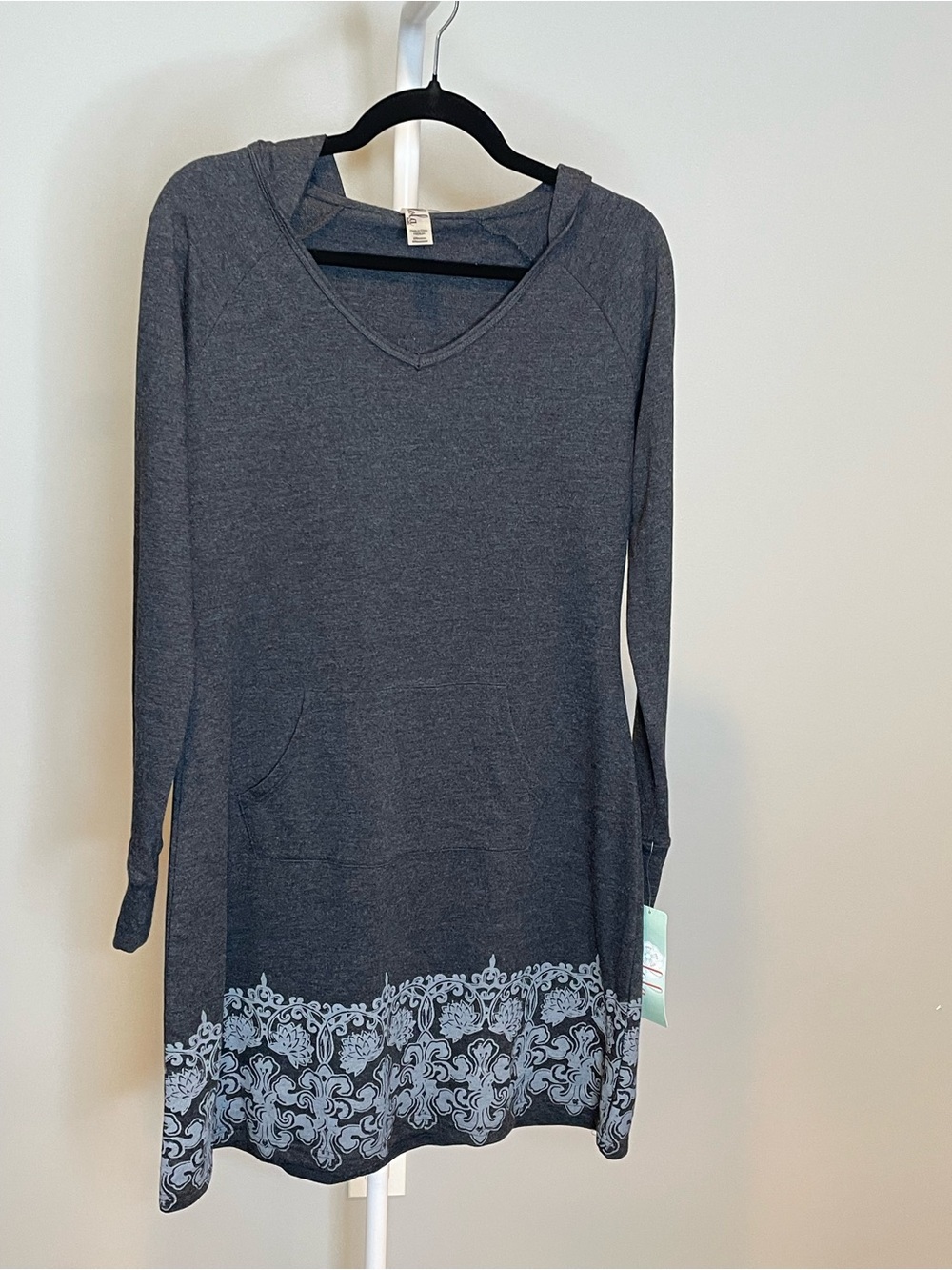 lola Charcoal Long-Sleeve Hooded Tunic with Decorative Hem